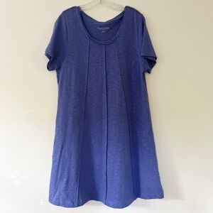 Soft Surroundings Periwinkle Cotton Slub Round Neck Raw Edge Swing Dress Size LG